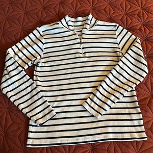 LL Bean navy and off white striped Henley with zip, M